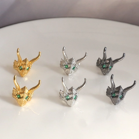 Dragon Knight Mask Horned Dragon Head Pendants Copper Plated Gold Zirconia DIY Jewelry Making Charm Accessory Gothic Punk