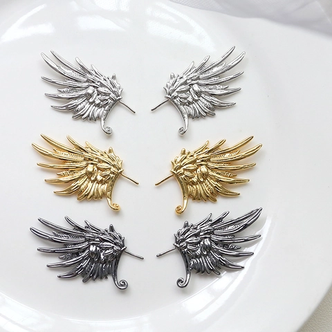 Gold Plated Copper Phoenix Angel Wing Charms For DIY Jewelry Making Accessories Feather Wings Pendants For Earring Baroque