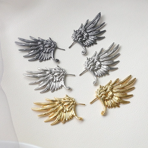 Gold Plated Copper Phoenix Angel Wing Charms For DIY Jewelry Making Accessories Feather Wings Pendants For Earring Baroque