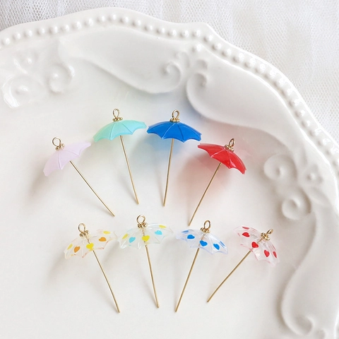 Mini Umbrella Resin Alloy Pendants For DIY Jewelry Making Cute Heart Pattern Umbrella Charms For Earring Necklace Keychain Accessory