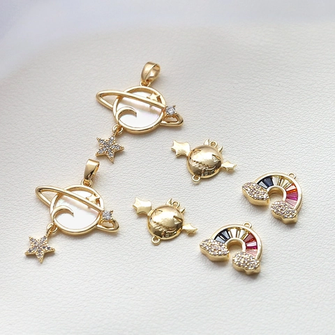 DIY Jewelry Making Pendants Copper Gold Plated Planet Shell Zirconia Rainbow Little Devil Charms For Necklaces Earrings