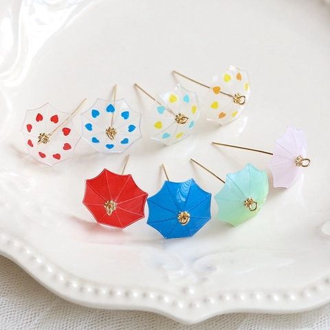 Mini Umbrella Resin Alloy Pendants For DIY Jewelry Making Cute Heart Pattern Umbrella Charms For Earring Necklace Keychain Accessory