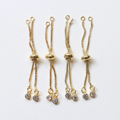 Verstellbare 18K Vergoldete Bolo-Kette Schiebeperle Box-Kette Mit Zirkonia-Anhänger DIY Schmuckherstellung Armband-Verlängerungskomponente