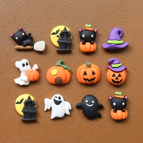 Halloween Theme Resin Charms For DIY Jewelry Making Pumpkin Ghost Witch Hat Black Cat Castle Mobile Phone Case Decor Accessories