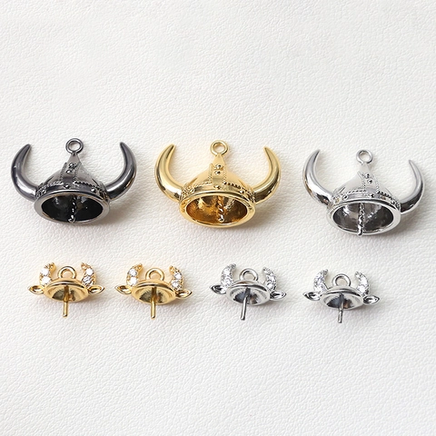DIY Copper Plated Viking Bull Horn Helmet Pendant For Jewelry Making Rhinestone Bull Head Charm Handmade Craft Material