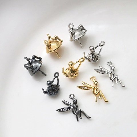 Copper Gold Silver Plated Teapot Fairy Angel Hat Pendant Base For Pearl Jewelry Making Handmade Craft DIY Accessories