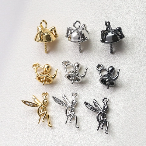 Copper Gold Silver Plated Teapot Fairy Angel Hat Pendant Base For Pearl Jewelry Making Handmade Craft DIY Accessories
