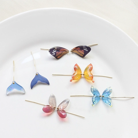 Resin Dripping Glue Gradient Butterfly Wing Fish Tail Charms For DIY Handmade Jewelry Making Artificial Pearl Dreamy Accessories
