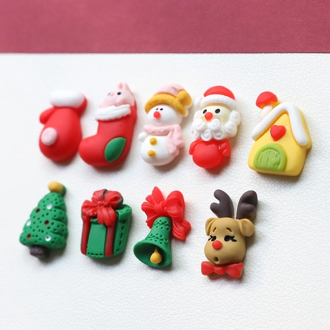 9Pezzi Cabochon in Resina di Natale Per Creazione Fai da Te Mollette Capelli Custodie Telefono Babbo Natale Pupazzo di Neve Renna Albero di Natale