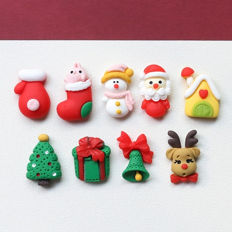 9Pezzi Cabochon in Resina di Natale Per Creazione Fai da Te Mollette Capelli Custodie Telefono Babbo Natale Pupazzo di Neve Renna Albero di Natale