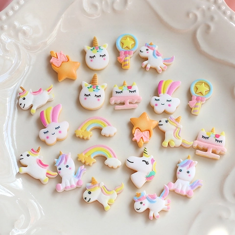 Cartoon Unicorn Rainbow Resin Flatback Cabochon For DIY Handmade Hair Accessories Phone Case Decor Crafting Supplies
