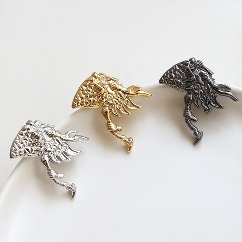 Gothic Dragon Axe Alloy Rhinestone Pendant For DIY Jewelry Making Witch Demon Mythical Style Gold Silver Black Accessories