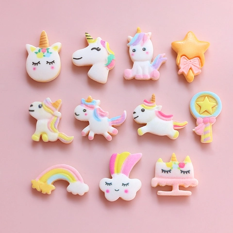 Cartoon Unicorn Rainbow Resin Flatback Cabochon For DIY Handmade Hair Accessories Phone Case Decor Crafting Supplies