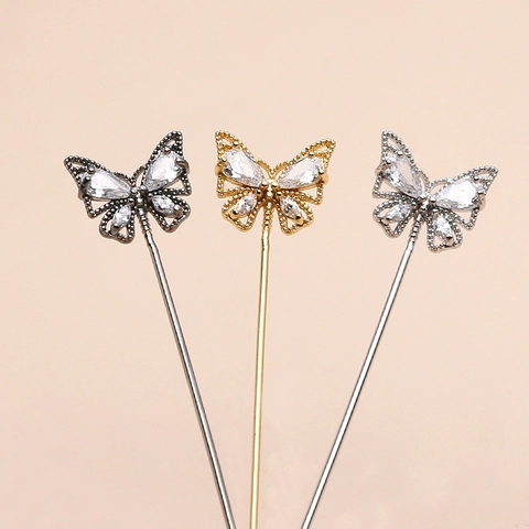 Copper Real Gold Plated Butterfly Fairy Scepter Pendant With Zirconia Inlaid DIY Baroque Jewelry Handmade Finding Accessory