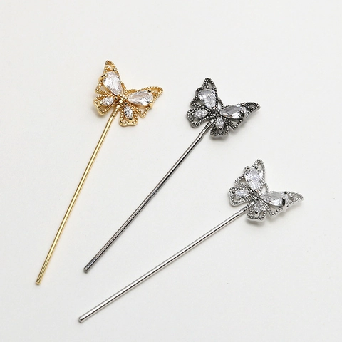 Copper Real Gold Plated Butterfly Fairy Scepter Pendant With Zirconia Inlaid DIY Baroque Jewelry Handmade Finding Accessory