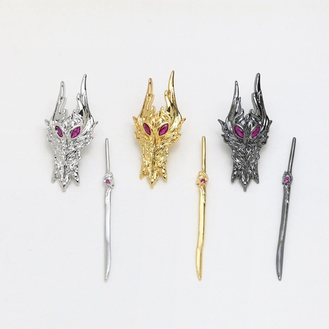 DIY Dragon Mask Pendant With Sword Charm Alloy Rhinestone Jewelry Accessories For Necklace Keychain Headwear Making Retro Fantasy Style