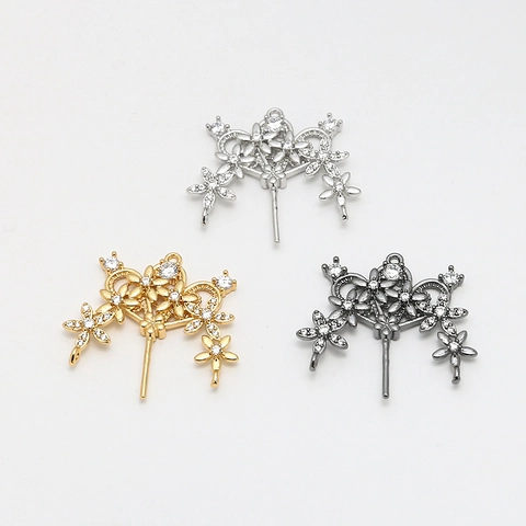 Vintage Copper Gold Plated Palace Style Flower Crown Rhinestone Connector For DIY Jewelry Headwear Accessories