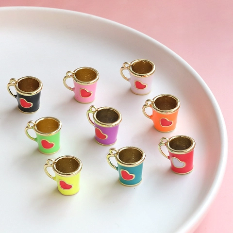 Mini Simulation Enamel Heart Cup Charms Alloy Pendants For DIY Earring Keychain Jewelry Making Accessories 9 Colors
