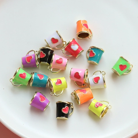 Mini Simulation Enamel Heart Cup Charms Alloy Pendants For DIY Earring Keychain Jewelry Making Accessories 9 Colors