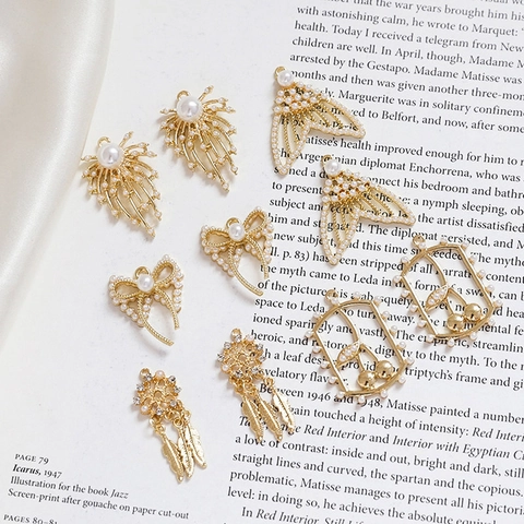 Vintage Alloy Artificial Pearl Rhinestone Charms For DIY Jewelry Making Bow Fishtail Dreamcatcher Cherry Pendants For Women