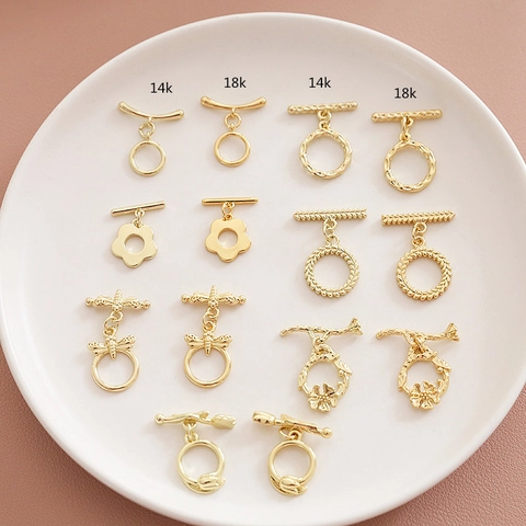 Chiusure OT in Metallo Placcato Oro 14k 18k Design Floreali Ape Libellula Connettori per Creazione Gioielli Bracciale Collana Accessori DIY