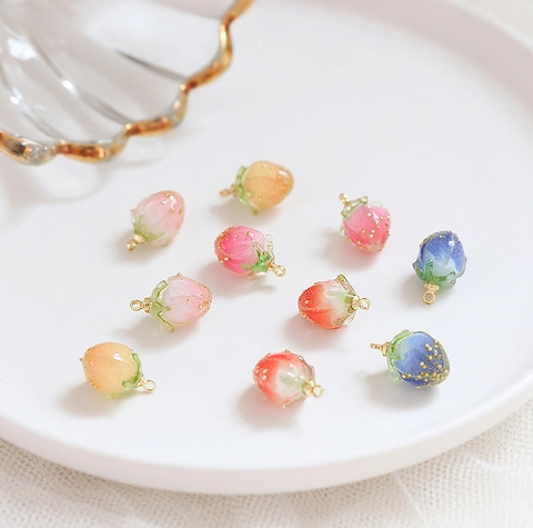 DIY Resin Strawberry Pendants For Earring Making Cute Fruit Charms With Gold Foil Handmade Jewelry Findings Accessories