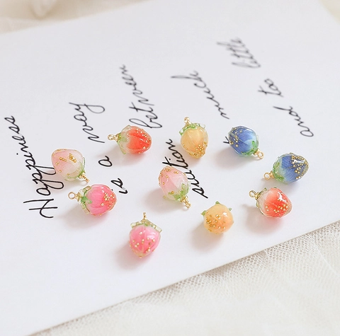 DIY Resin Strawberry Pendants For Earring Making Cute Fruit Charms With Gold Foil Handmade Jewelry Findings Accessories