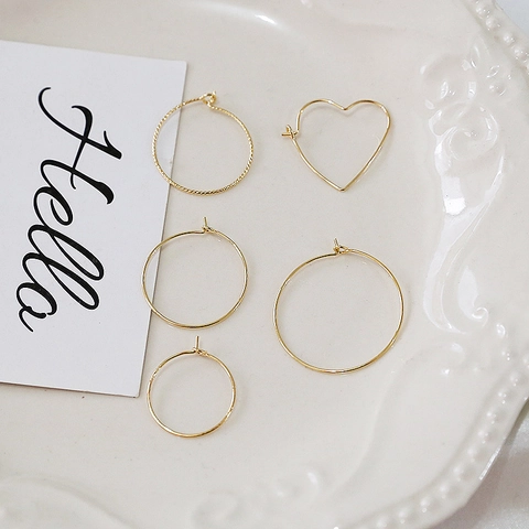 Apprêts pour Boucles d'Oreilles DIY Minimalistes Or 14K 18K Forme Coeur Texture Torsadée Créoles Rondes pour Création Bijoux Femme