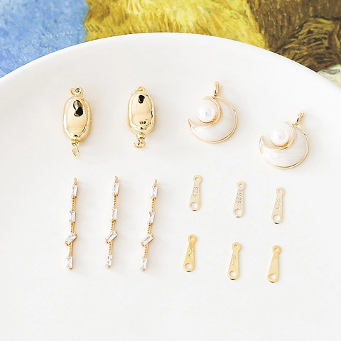 DIY Schmuckherstellung Zubehör Vergoldete Legierung 925 Sterlingsilber Anhänger Künstliche Perle Mond Anhänger Zirkonia Verbinder Zubehör