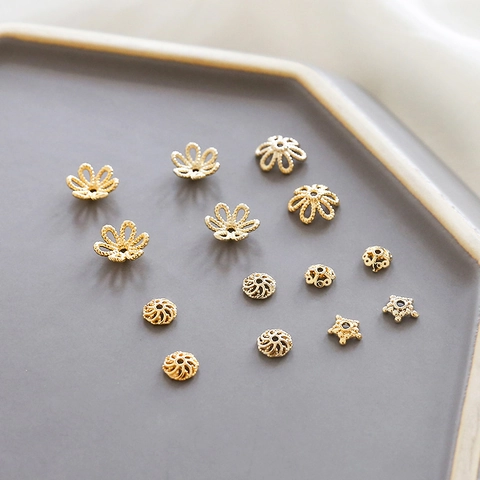 Gold Plated Flower Bead Caps Hollow Star Spacers For Jewelry Making DIY Bracelet Necklace Findings Craft Accessory