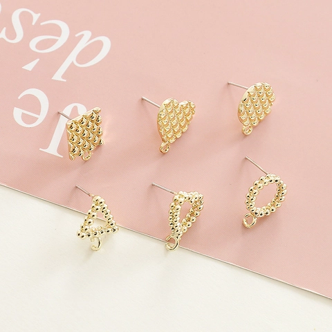 Minimalist Geometric Alloy Earring Findings With 925 Sterling Silver Earring Post Gold Plated Heart Round DIY Accessories