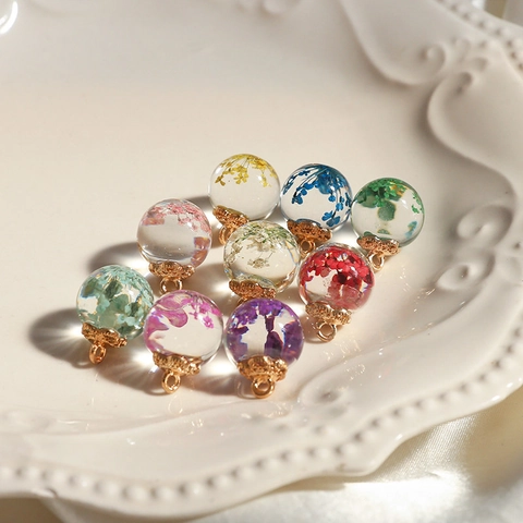 Aesthetic Transparent Glass Ball Dried Flower Eternal Flower Pendant For DIY Jewelry Making Earrings Necklace Accessories