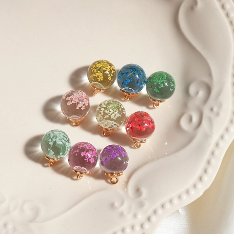 Aesthetic Transparent Glass Ball Dried Flower Eternal Flower Pendant For DIY Jewelry Making Earrings Necklace Accessories