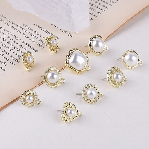 Retro Alloy Artificial Pearl Earrings Findings With 925 Sterling Silver Earring Post Geometric Quilted DIY Jewelry Making Parts