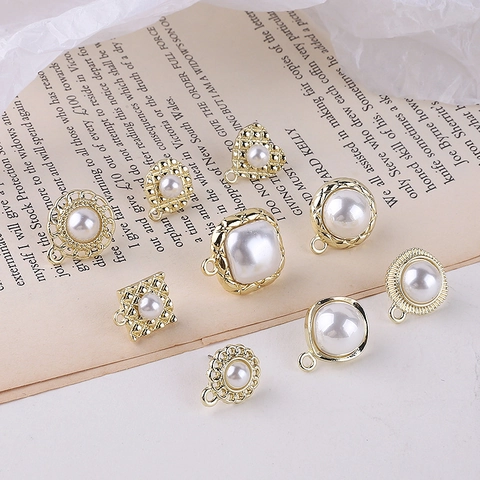 Retro Alloy Artificial Pearl Earrings Findings With 925 Sterling Silver Earring Post Geometric Quilted DIY Jewelry Making Parts