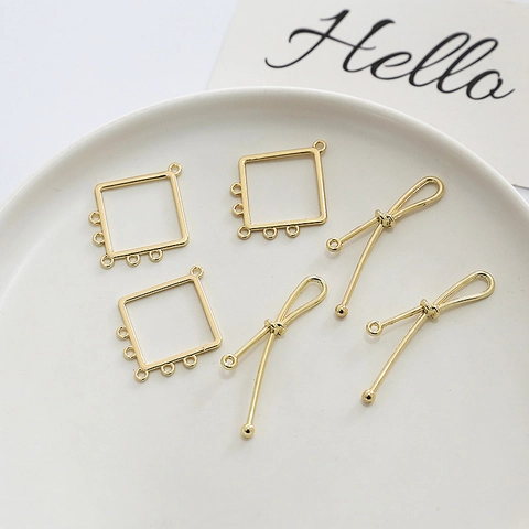 Gold Plated Copper Hollow Rhombus Multi Hole Pendant Knot Shape DIY Earring Accessories For Jewelry Making Handmade Supplies
