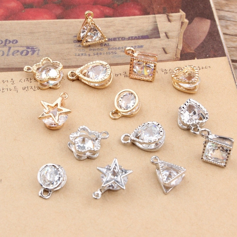 Geometrische Metaallegering Hanger Ingelegd Met Zirkoon Voor DIY Sieraden Maken Goud Zilver Ster Hart Ronde Vorm Charme
