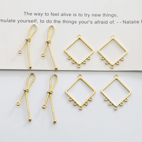 Gold Plated Copper Hollow Rhombus Multi Hole Pendant Knot Shape DIY Earring Accessories For Jewelry Making Handmade Supplies