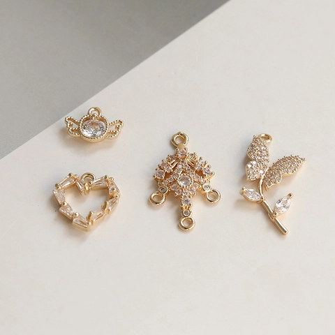 Pendentifs en Alliage Plaqué Or avec Strass pour Création de Bijoux DIY Breloques Forme Coeur Clé Serrure Oiseau Fleurs