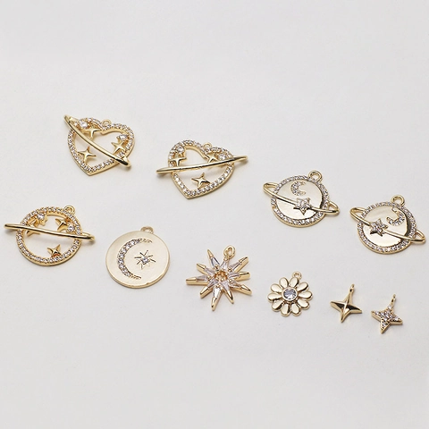 Alloy Rhinestone Globe Star Heart Pendant Charms For DIY Necklace Bracelet Making Electroplated Gold Jewelry Accessories
