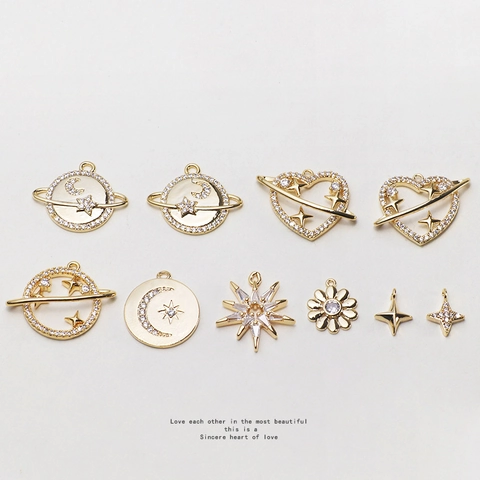 Alloy Rhinestone Globe Star Heart Pendant Charms For DIY Necklace Bracelet Making Electroplated Gold Jewelry Accessories
