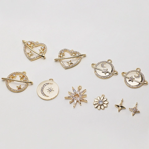 Alloy Rhinestone Globe Star Heart Pendant Charms For DIY Necklace Bracelet Making Electroplated Gold Jewelry Accessories