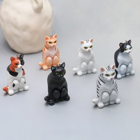 Pendentifs Chat 3D en Résine pour Fabrication de Bijoux DIY Accessoires Porte-clés Boucles d'Oreilles Breloques Chaton Animal
