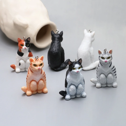 Pendentifs Chat 3D en Résine pour Fabrication de Bijoux DIY Accessoires Porte-clés Boucles d'Oreilles Breloques Chaton Animal