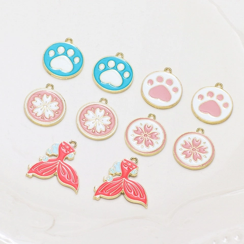 Alloy Enamel Pendants Paw Print Cherry Blossom Mermaid Tail DIY Jewelry Accessories For Earrings Necklaces Handbags Women