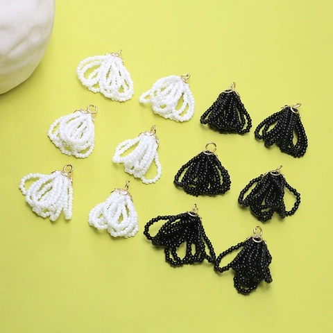 Vintage Weave Crystal Glass Flower Cap Pendant Handmade DIY Alloy Beaded Tassel Earrings Necklace Jewelry Making Accessory