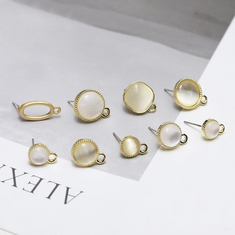 DIY Jewelry Making Alloy Cat's Eye Stone Earring Findings With 925 Sterling Silver Earring Post Minimalist Stud Bases Round Square Components For Handmade Earrings