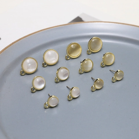 DIY Jewelry Making Alloy Cat's Eye Stone Earring Findings With 925 Sterling Silver Earring Post Minimalist Stud Bases Round Square Components For Handmade Earrings