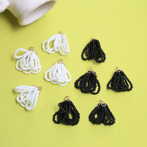 Vintage Weave Crystal Glass Flower Cap Pendant Handmade DIY Alloy Beaded Tassel Earrings Necklace Jewelry Making Accessory
