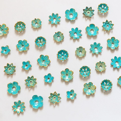 Blue Flower Alloy Bead Caps Gold Plated Enamel Floral Spacer Beads For DIY Jewelry Making Earrings Necklace Bracelet Finding
